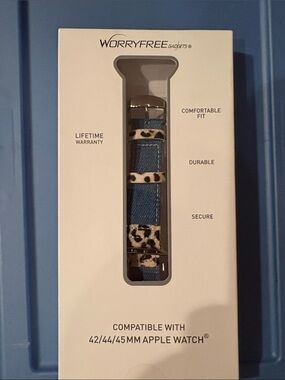 Worryfree Blue Denim Kids Watch Band with Leopard Accent Loops